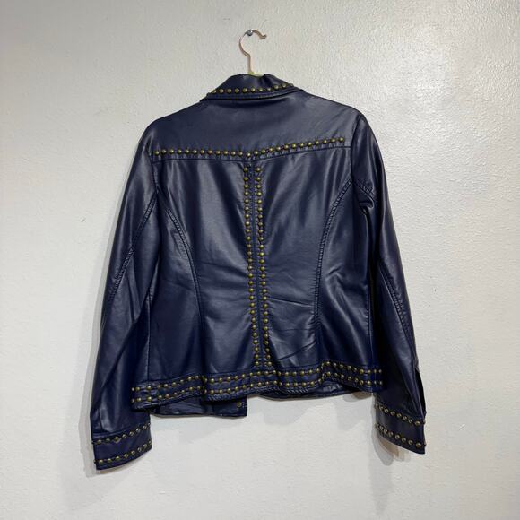 V Christina Blue Faux Leather Jacket Sz M - Picture 8 of 11